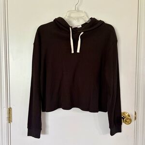 Hanes Black Cropped Waffle Hoodie